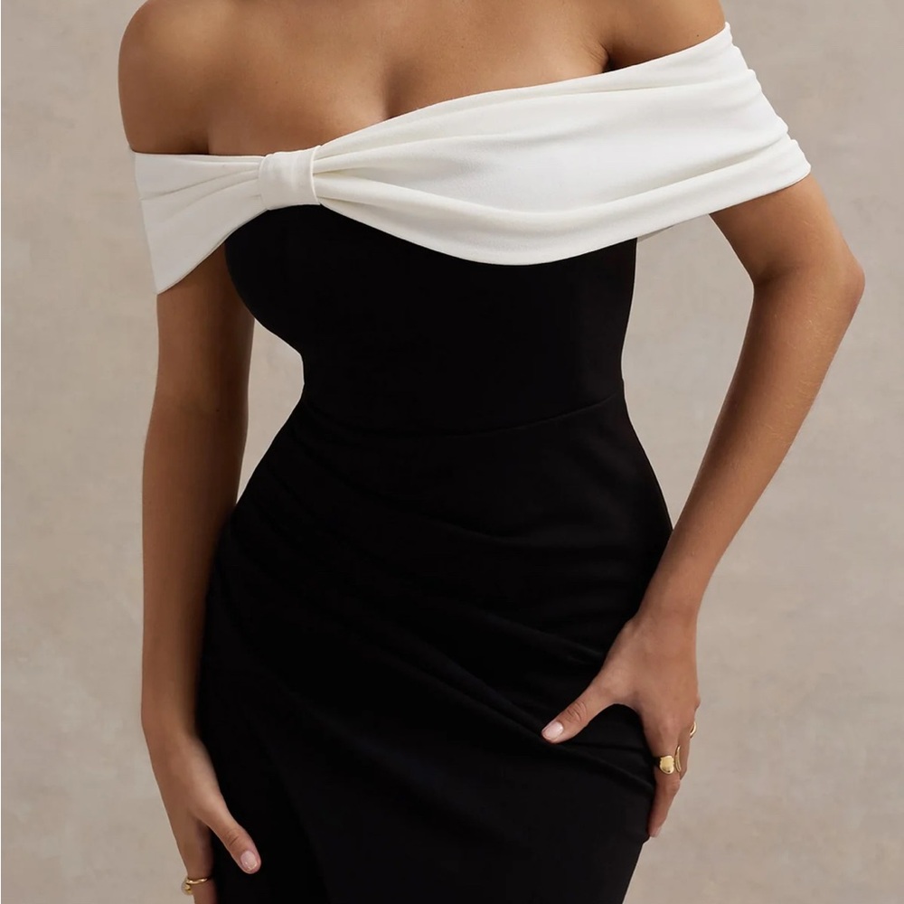 Club L London Black and White Strapless Bodycon Dress